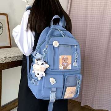 GGOOB Kawaii Backpack with Pins Kawaii School Backpack Cute Aesthetic Backpack Cute Kawaii Backpack ...
