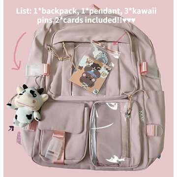 GGOOB Kawaii Backpack with Pins Kawaii School Backpack Cute Aesthetic Backpack Cute Kawaii Backpack for School (Blue, With Accessories)
