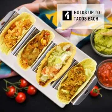 Large Taco Holder for 4 Tacos - Stainless Steel Rack Set