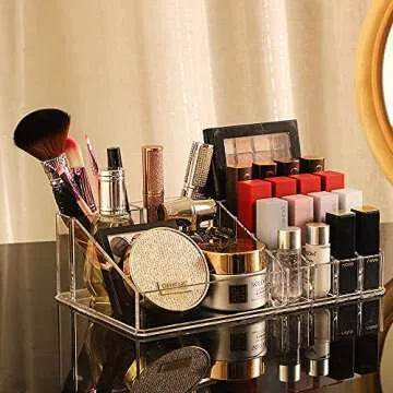 Cq acrylic 2 Pack Clear Makeup Organizer Countertop,Stackable 4 Drawers Skincare Organizer,Cute Skin Care Organizer for Vanity Hair Clip,Jewelry,Beauty Product Desk and Make Up Organizers for Vanity