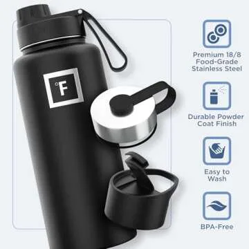 IRON °FLASK Insulated Water Bottle - 3 Lids & Durability