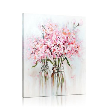 YPY Pink Flowers Canvas Wall Art for Teen Girls Bedroom Decor