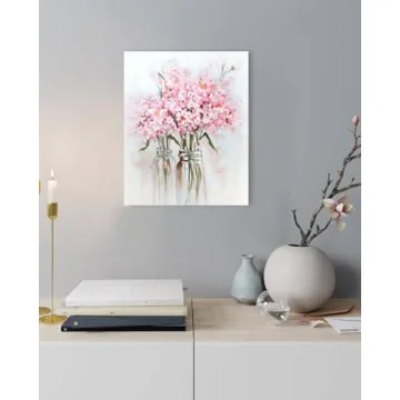 YPY Pink Flowers Canvas Wall Art for Teen Girls Bedroom Decor