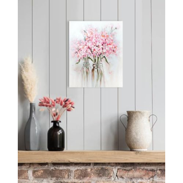 YPY Pink Flowers Canvas Wall Art for Teen Girls Bedroom Decor