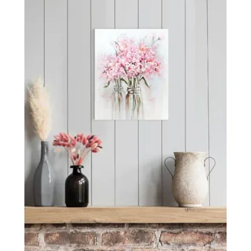 YPY Pink Flowers Canvas Wall Art for Teen Girls Bedroom Decor
