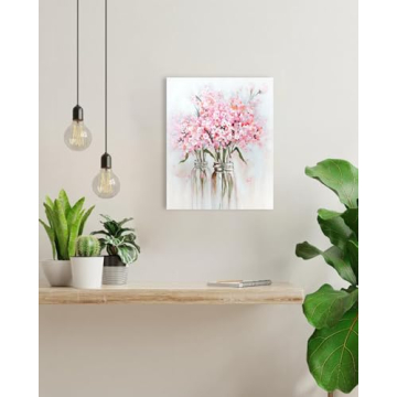 YPY Pink Flowers Canvas Wall Art for Teen Girls Bedroom Decor