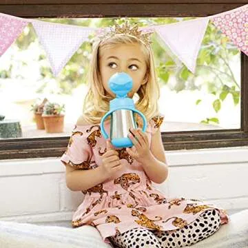 Munchkin Cool Cat Sippy Cup for Toddlers, Stainless Steel Straw Cup, 8 Ounce, Blue