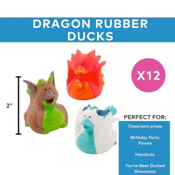 Dragon Rubber Duckies Set of 12 for Fantasy Party Favors