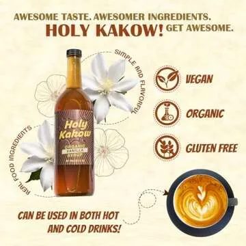 Holy Kakow Cafe Organic Vanilla Syrup - Vanilla Syrup, Coffee Syrup, Organic Syrup for Coffee, Vanil...