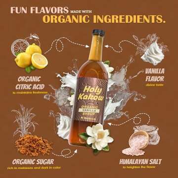 Holy Kakow Cafe Organic Vanilla Syrup - Vanilla Syrup, Coffee Syrup, Organic Syrup for Coffee, Vanilla Syrup for Coffee, Add to Latte, Cocktail & Shake, Real Food Ingredients, Specific Flavor - 750ml