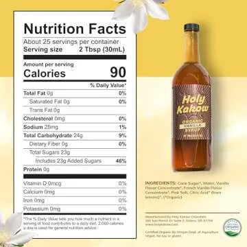 Holy Kakow Cafe Organic Vanilla Syrup - Vanilla Syrup, Coffee Syrup, Organic Syrup for Coffee, Vanilla Syrup for Coffee, Add to Latte, Cocktail & Shake, Real Food Ingredients, Specific Flavor - 750ml