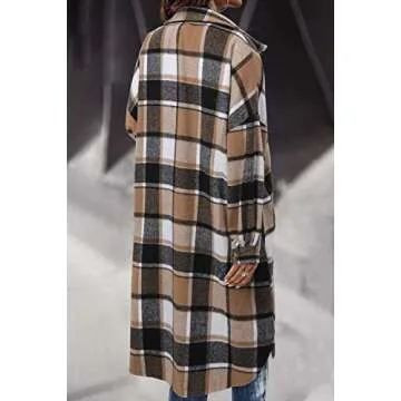 Chic Women's Long Plaid Shacket - Stylish & Warm