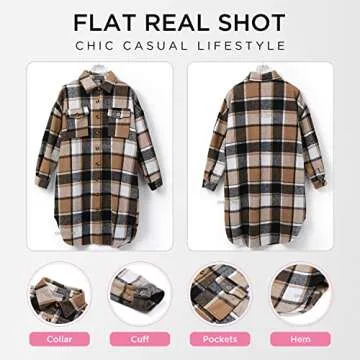 Chic Women's Long Plaid Shacket - Stylish & Warm