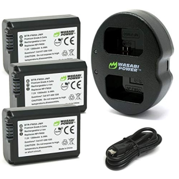 NP-FW50 Wasabi Power Camera Battery (3-Pack) & Dual USB Charger Set for Sony ZV-E10 and More