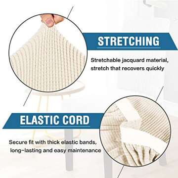 H.VERSAILTEX Stretch Dining Chair Covers Set of 4 Chair Covers for Dining Room Parsons Chair Slipcover Chair Protectors Covers Dining, Feature Textured Checked Jacquard Fabric, Natural