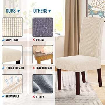 H.VERSAILTEX Stretch Dining Chair Covers Set of 4 Chair Covers for Dining Room Parsons Chair Slipcover Chair Protectors Covers Dining, Feature Textured Checked Jacquard Fabric, Natural