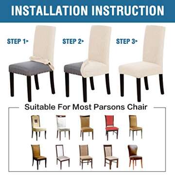 H.VERSAILTEX Stretch Dining Chair Covers Set of 4 Chair Covers for Dining Room Parsons Chair Slipcover Chair Protectors Covers Dining, Feature Textured Checked Jacquard Fabric, Natural