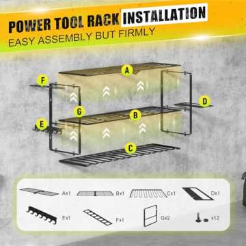 Power Tool Organizer Wall Mount - 150Lbs Load 3 Layers Storage Rack with 7 Drill Holders for Drills ...