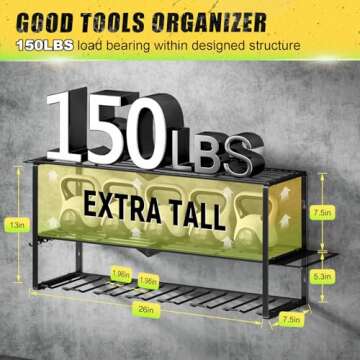 Power Tool Organizer Wall Mount - 150Lbs Load 3 Layers Storage Rack with 7 Drill Holders for Drills Cordless Tools. Heavy Duty Iron Garage Tool Organizer Storage for Workshop Shed Pegboard Basement
