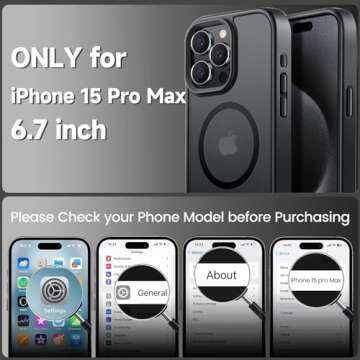 Tigowos for iPhone 15 Pro Max case Fits MagSafe 10FT Drop Resistant Matte Skin Feeling Shockproof Ba...