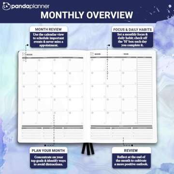 Panda Planner Pro 2025 Undated Daily Planner with Hourly Schedule 8.5"x11" - To Do List Notepad, Daily Journal, Goal Planner, Habit Tracker, Gratitude Journal - Home/Office Supplies - Purple