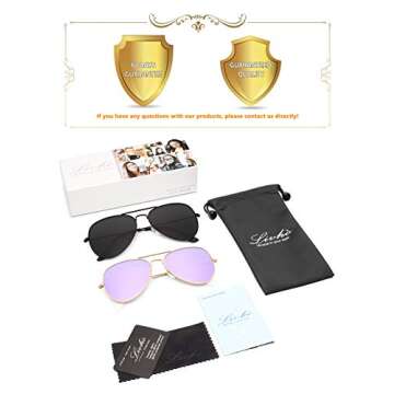 livho Sunglasses for Men Women Aviator Polarized Metal Mirror UV 400 Lens Protection (Gold Lilac & Black)