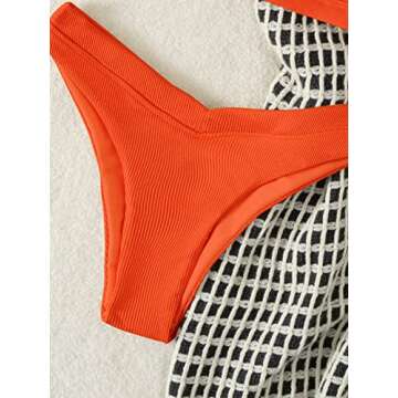 SweatyRocks Women's 2 Piece Bathing Suit Ribbed High Cut Bikini Set Swimsuit Beachwear Orange L