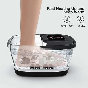 HOSPAN Collapsible Foot Spa with Heat, Bubble, Red Light, and Temperature Control, Foot Bath Massager with 8 Shiatsu Massage Rollers, Pedicure Foot Spa for Relaxation and Stress Relief, Black