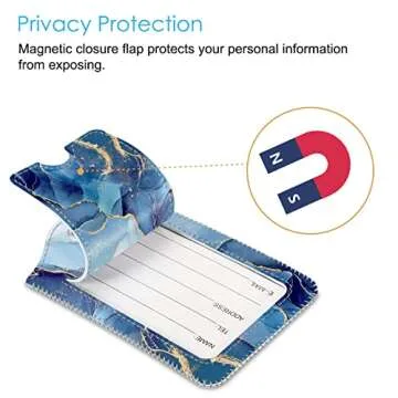 Fintie Luggage Tags, Privacy Cover ID Label with Stainless Steel Loop and Address Card for Travel Bag Suitcase - Ocean Marble (2 Piece)