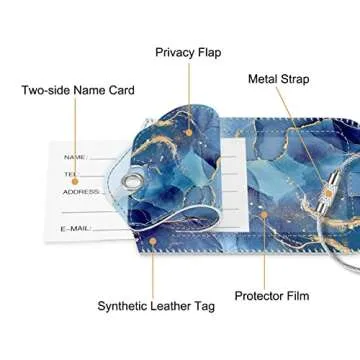 Fintie Luggage Tags, Privacy Cover ID Label with Stainless Steel Loop and Address Card for Travel Bag Suitcase - Ocean Marble (2 Piece)