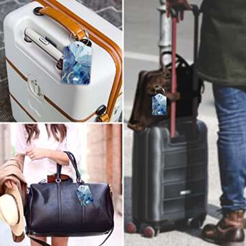 Fintie Luggage Tags, Privacy Cover ID Label with Stainless Steel Loop and Address Card for Travel Bag Suitcase - Ocean Marble (2 Piece)