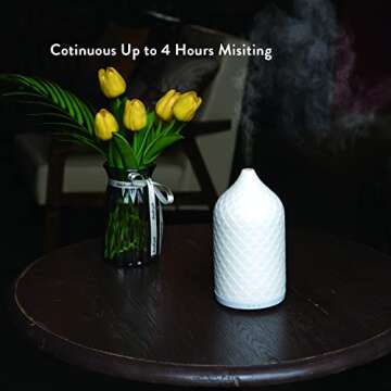 ZEIGGA LAB Essential Oil Diffuser for Home, Ceramic Aromatherapy Diffuser for Essential Oils, 120ml Oil Diffuser with Waterless Auto-Off and 7 LED Lights for Large Room Yoga Spa (White)