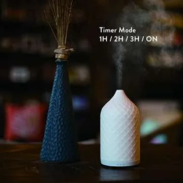 ZEIGGA LAB Essential Oil Diffuser for Home, Ceramic Aromatherapy Diffuser for Essential Oils, 120ml Oil Diffuser with Waterless Auto-Off and 7 LED Lights for Large Room Yoga Spa (White)