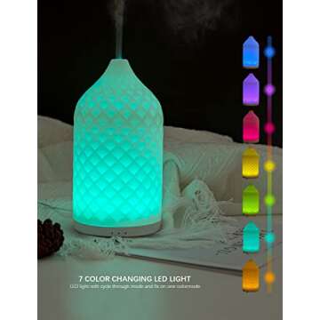 ZEIGGA LAB Essential Oil Diffuser for Home, Ceramic Aromatherapy Diffuser for Essential Oils, 120ml Oil Diffuser with Waterless Auto-Off and 7 LED Lights for Large Room Yoga Spa (White)