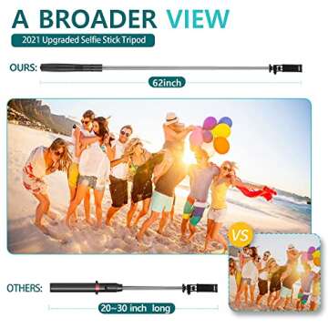Selfie Stick Tripod with Remote - 62inch Extendable Tall Cell Phone Tripod Stand for Gopro Camera, P...