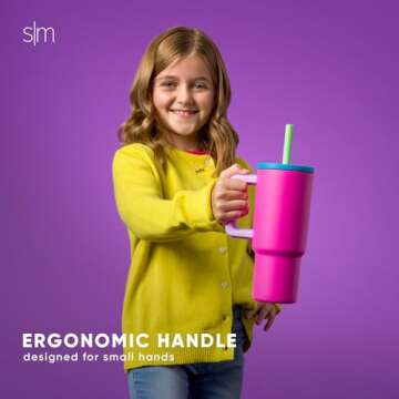 Simple Modern Kids 24 oz Tumbler with Handle and Silicone Straw Lid | Spill Proof and Leak Resistant | Reusable Stainless Steel Bottle | Gift for Kids Boys Girls | Trek Collection | Asteroid