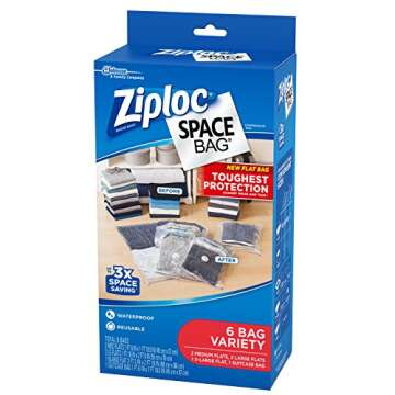 Ziploc Space Bag Clothes Vacuum Sealer Storage Bags for Home and Closet Organization, M/L/XL/Suitcase, 6 Bags Total