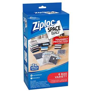 Ziploc Space Bag Clothes Vacuum Sealer Storage Bags for Home and Closet Organization, M/L/XL/Suitcase, 6 Bags Total