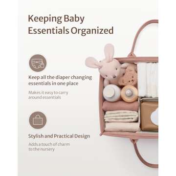 Blissful Diary Baby Diaper Caddy Organizer - Stylish Blush Pink Storage for Essentials