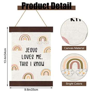 Boho Rainbow Nursery Wall Decor Baptism Gift for Girls Jesus Loves Me This I Know Christening Baby H...