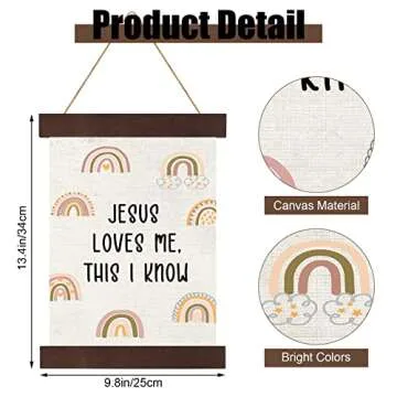 Boho Rainbow Nursery Wall Decor Baptism Gift for Girls Jesus Loves Me This I Know Christening Baby H...