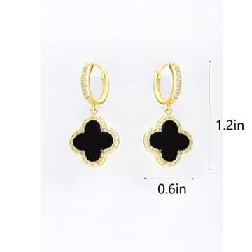 XUDEJUN 18K Gold Plated Gem Hoop Earrings Clover Designs with Crystal Charms Crystal Natural Gemston...