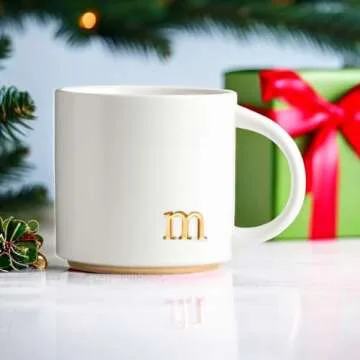 COLLECTIVE HOME - Monogram Ceramic Mugs, 15 oz Golden Initial Coffee Cups, Elegant Alphabet Tea Mugs, Elegant Personalized Mug with Gift Box, Luxurious Cups for Office and Home (m)