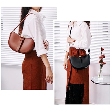 Vegan Leather Vintage Shoulder Bag For Women (Brown)