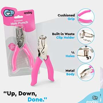Single Hole Punch Metal Pink, 1/4” Hole Puncher with Soft Grip Handles for Paper and Crafts Round Circle Shape, for Kids and Adults, Also Available in Green, Purple, Red, Blue, Grey, 6 Pc – by Enday