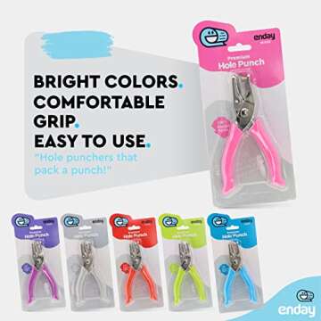 Single Hole Punch Metal Pink, 1/4” Hole Puncher with Soft Grip Handles for Paper and Crafts Round Circle Shape, for Kids and Adults, Also Available in Green, Purple, Red, Blue, Grey, 6 Pc – by Enday