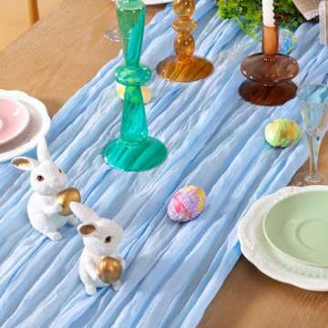 DeZerlor Baby Blue Cheesecloth Table Runner Set of 6 - Elegant Spring Table Decor 120 inches for Wed...