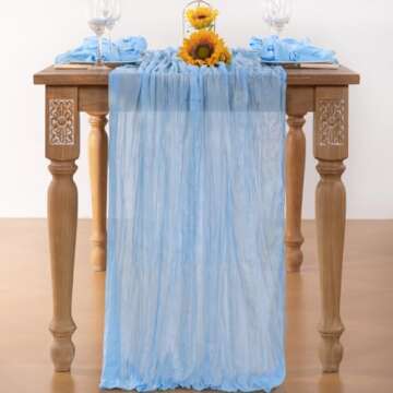 DeZerlor Baby Blue Cheesecloth Table Runners for Weddings