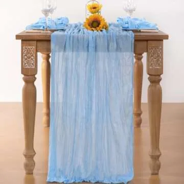 DeZerlor Baby Blue Cheesecloth Table Runners for Weddings