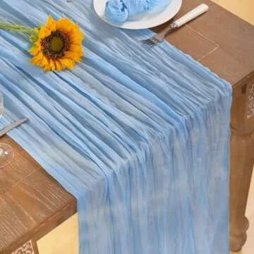 DeZerlor Baby Blue Cheesecloth Table Runners for Weddings